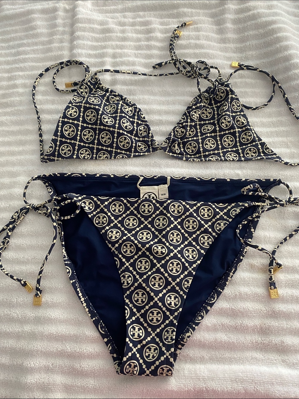 Tory Burch Navy & White Logo Medallion String Bikini